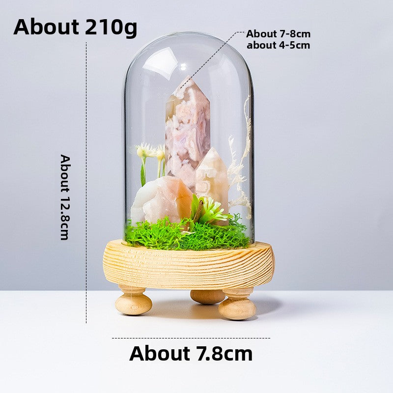 Crystal Dome — a raw crystal standing in preserved moss on a turned wood base, under a glass dome