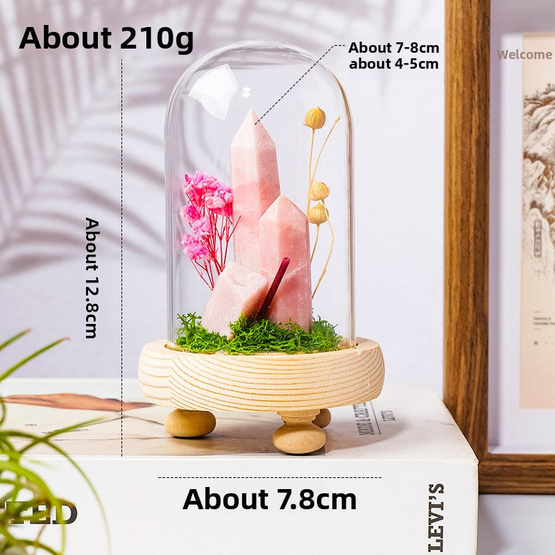 Crystal Dome — a raw crystal standing in preserved moss on a turned wood base, under a glass dome
