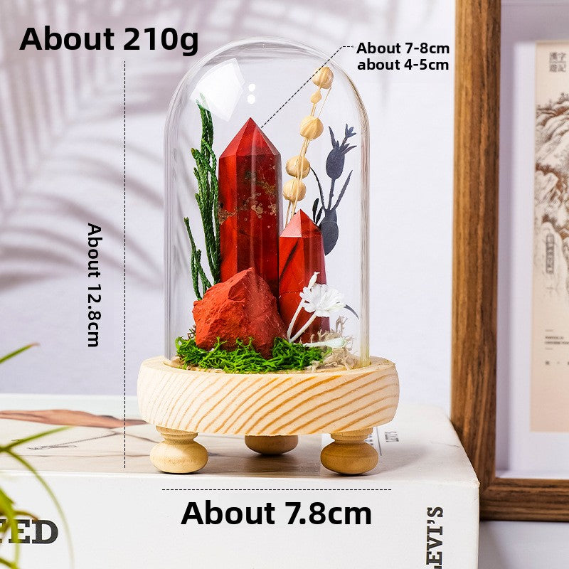 Crystal Dome — a raw crystal standing in preserved moss on a turned wood base, under a glass dome